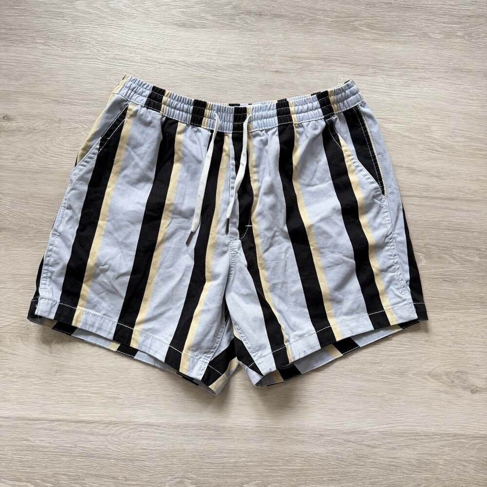 Urban Outfitters Shorts Men's Medium Striped Canvas Blue Black Yellow Drawstring